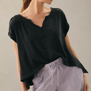 Anthropologie Pilcro 100% Cotton Washed Black Oversized Raw Hem Top Medium